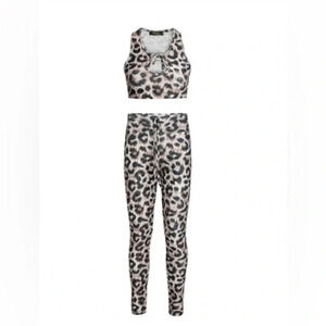 LEOPARD WOMEN'S CUT-OUT PRINT HONEYCOMB TOP & LEGGINGS SET Size S New With Tags